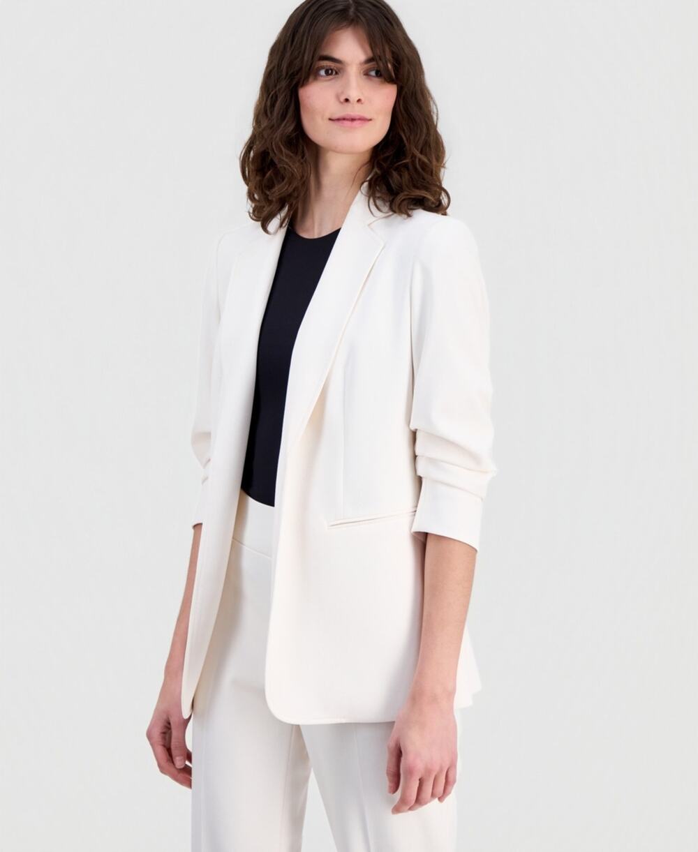 Anne Klein Women's Stretch Crepe Scrunch-Sleeve Open-Front Blazer Size L 3815